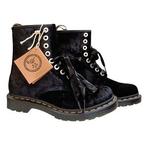 Dr Doc Martens Vegan 1460 Crushed Velvet Boots Womens 6 Black Whimsygoth Fairy